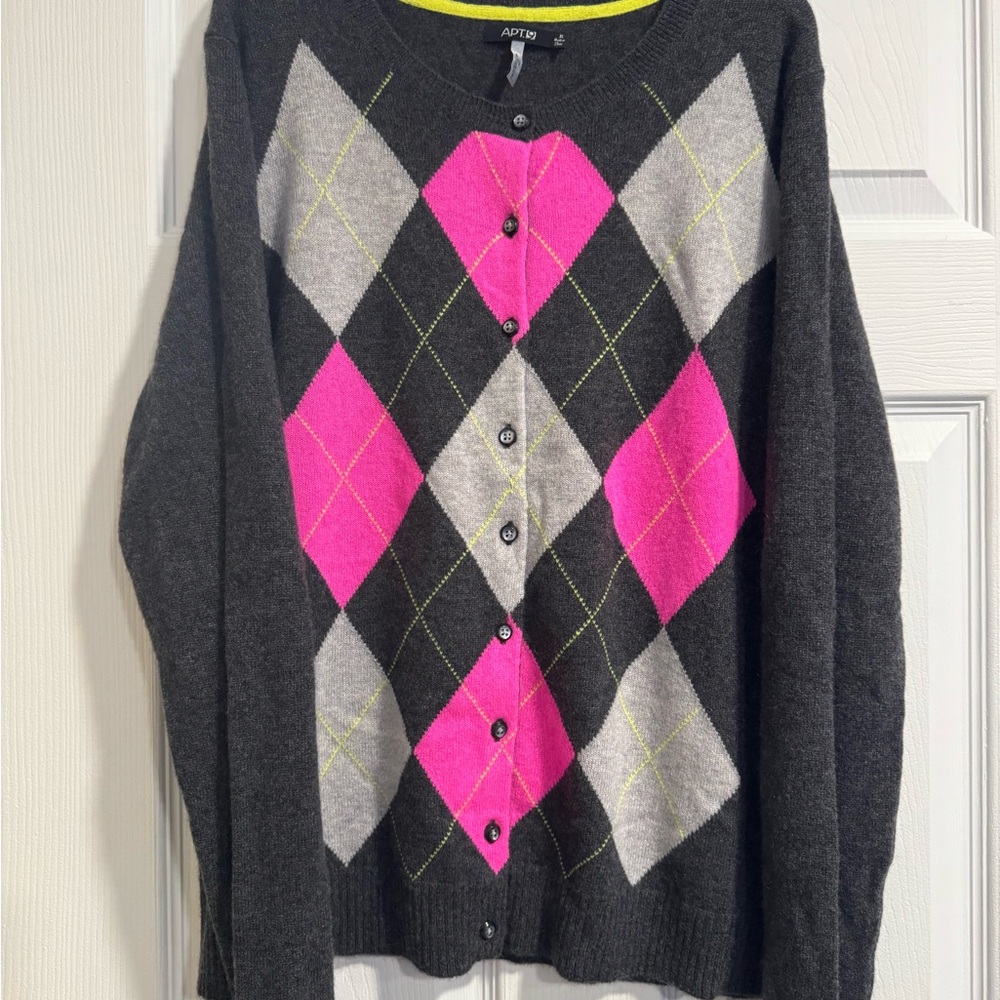 Apt. 9 Pink and Gray Cashmere Cardigan Sweater